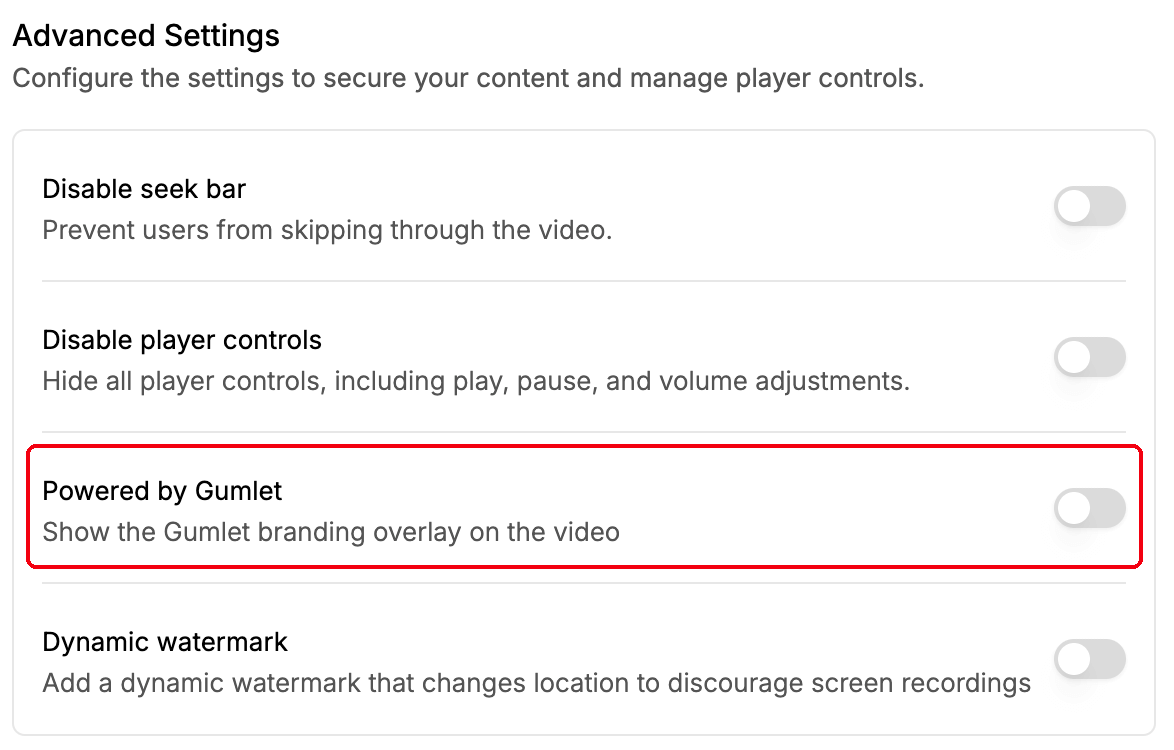 Turn off Gumlet's branding in order to add your own