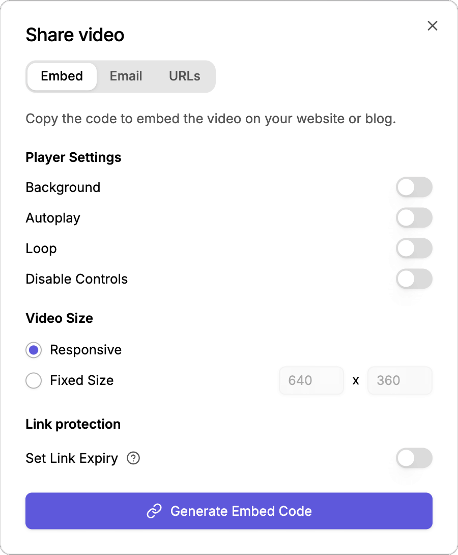 Share video/Embed Video